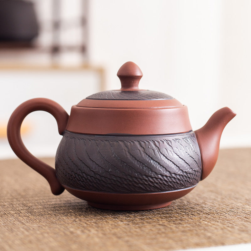 Hand-Carved Chattered Texture Xishi Yixing Zisha Teapot - 180ml