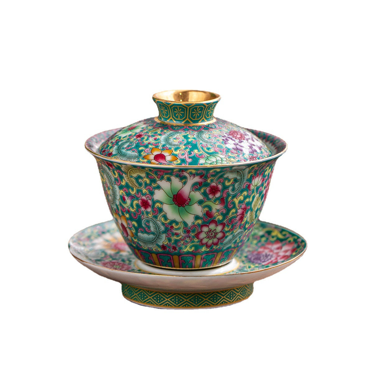Dehua Enamel Porcelain Large Sancai Gaiwan - 160ml