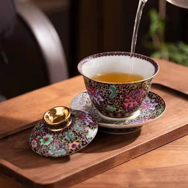 Dehua Enamel Porcelain Large Sancai Gaiwan - 160ml