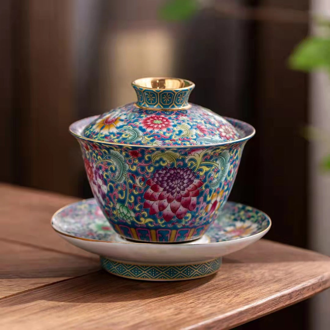 Dehua Enamel Porcelain Large Sancai Gaiwan - 160ml