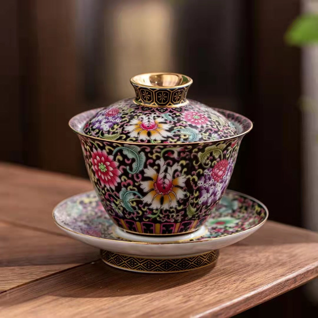 Dehua Enamel Porcelain Large Sancai Gaiwan - 160ml