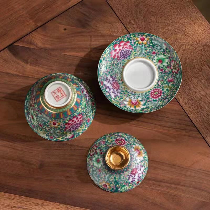 Dehua Enamel Porcelain Large Sancai Gaiwan - 160ml