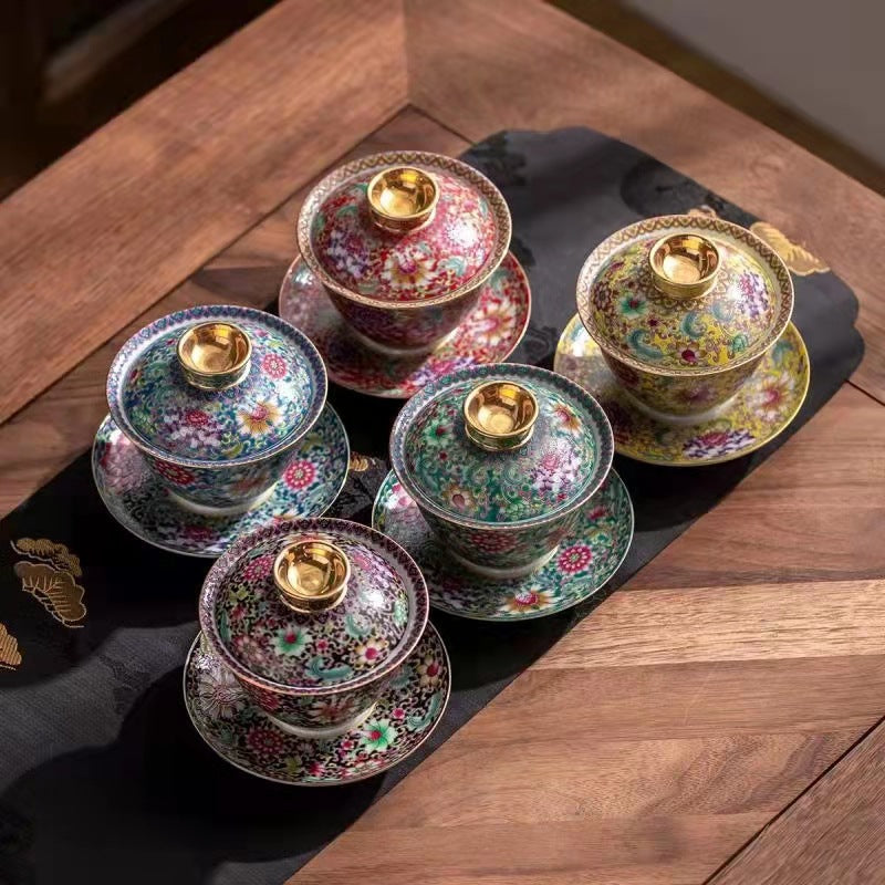 Dehua Enamel Porcelain Large Sancai Gaiwan - 160ml