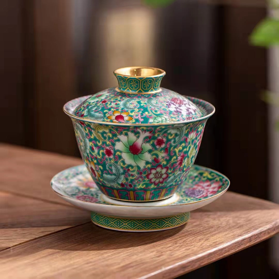 Dehua Enamel Porcelain Large Sancai Gaiwan - 160ml