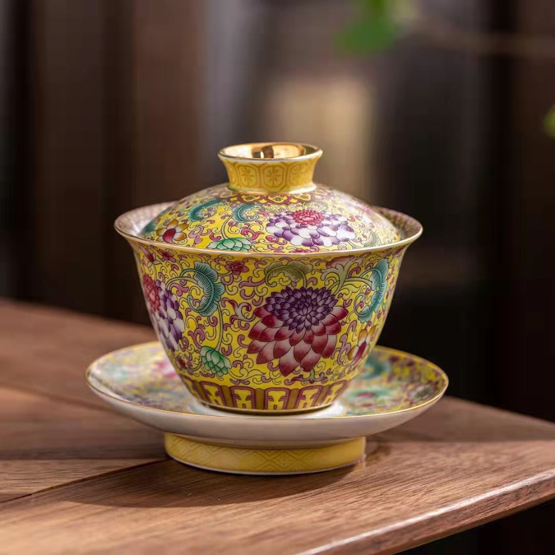 Dehua Enamel Porcelain Large Sancai Gaiwan - 160ml