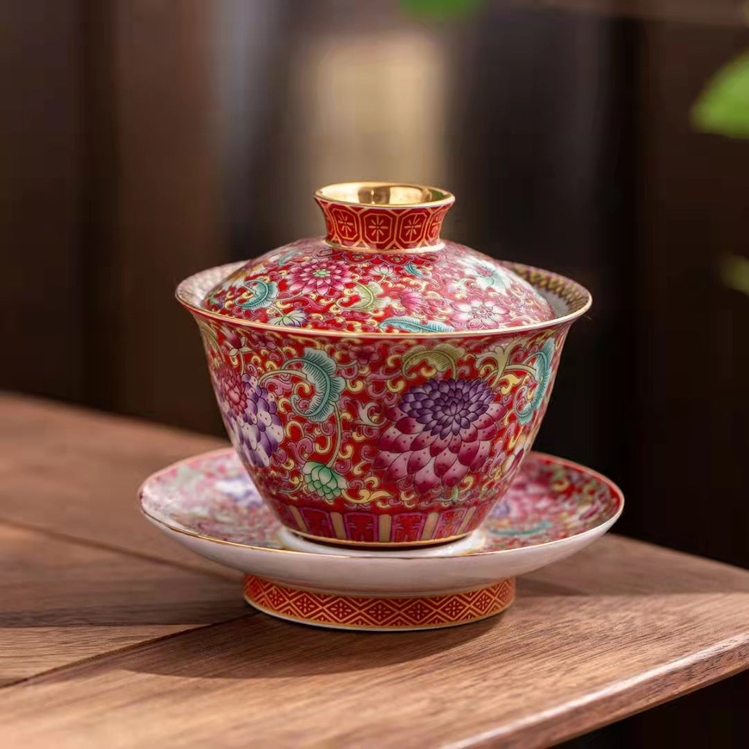 Dehua Enamel Porcelain Large Sancai Gaiwan - 160ml