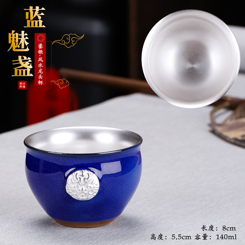 Gilded Dragon Head Partridge Feather Tenmoku Cup - 110ml