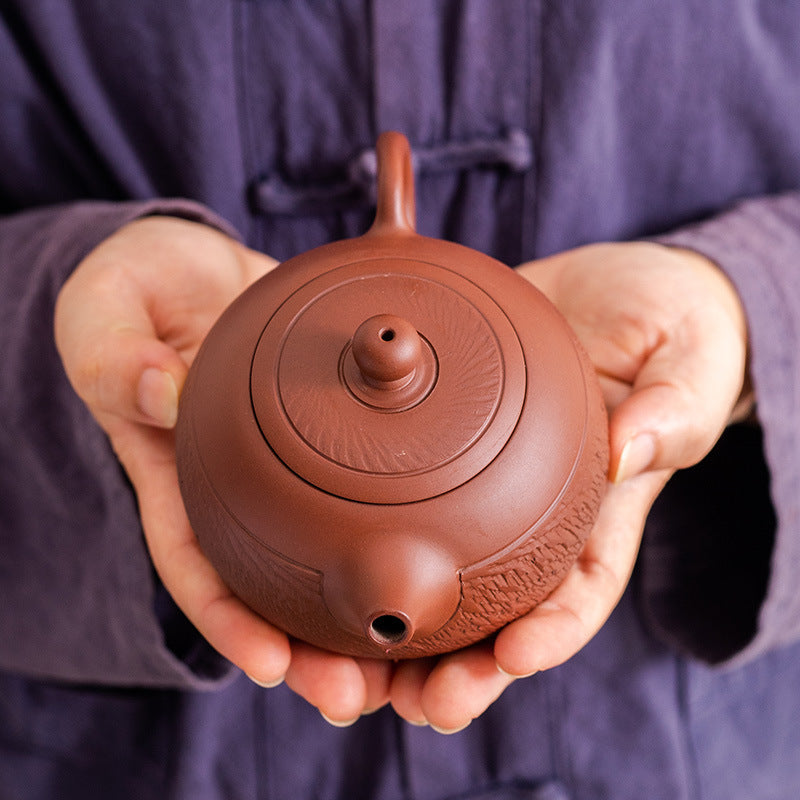 Large Hand-Carved Chattered Xishi Yixing Teapot - 240ml