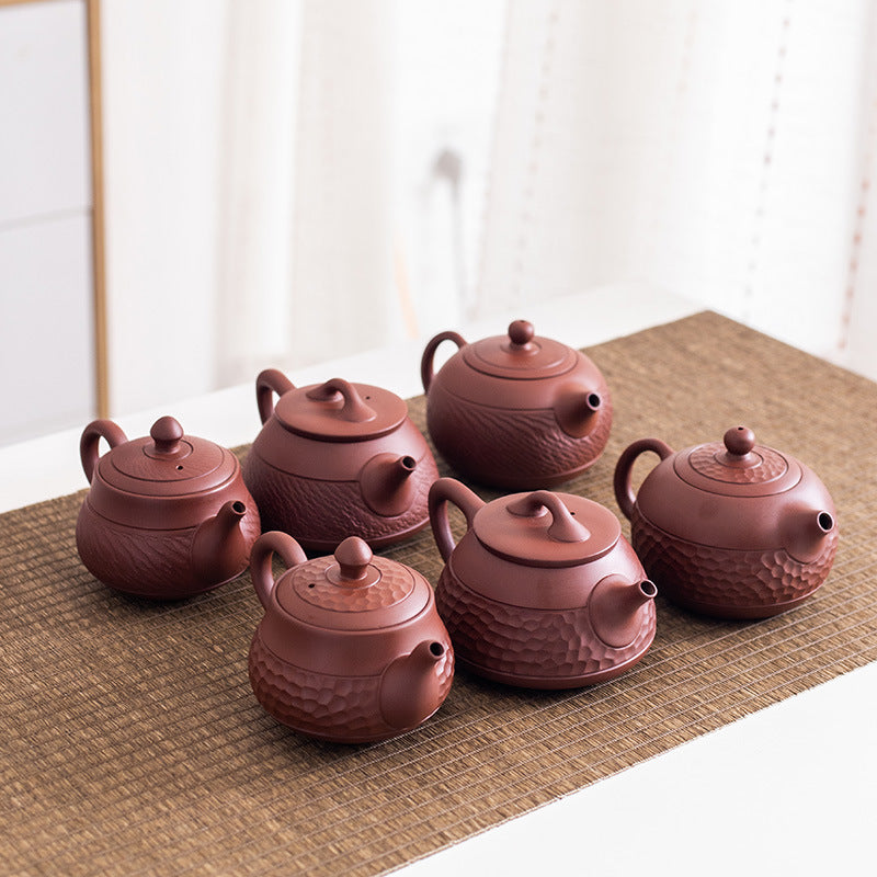Large Hand-Carved Chattered Xishi Yixing Teapot - 240ml