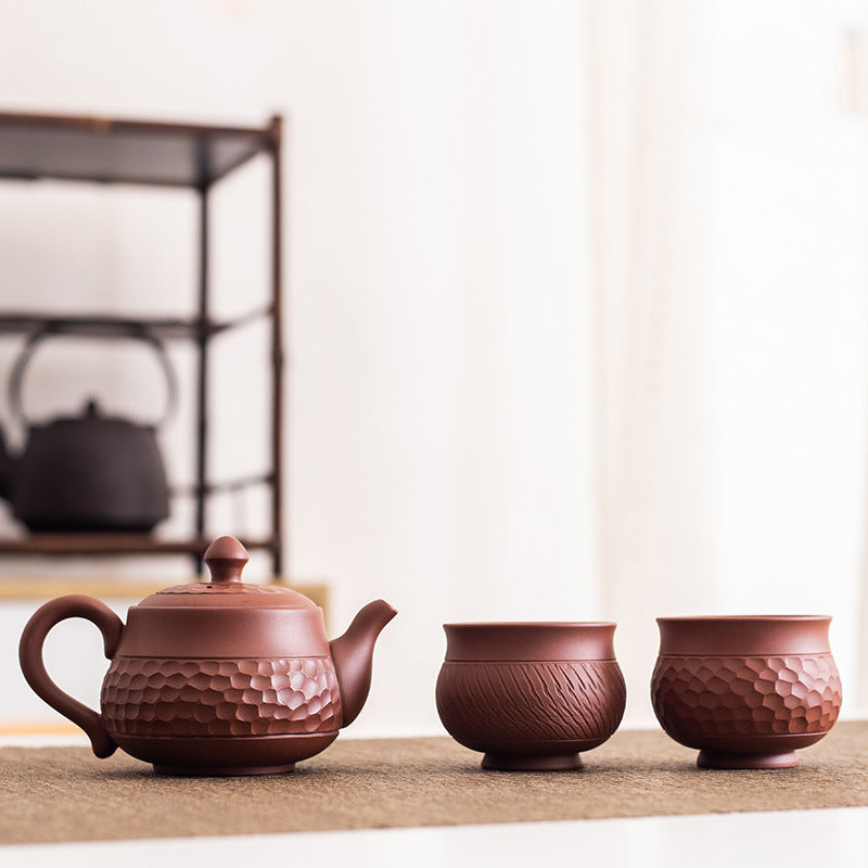 Large Hand-Carved Chattered Xishi Yixing Teapot - 240ml