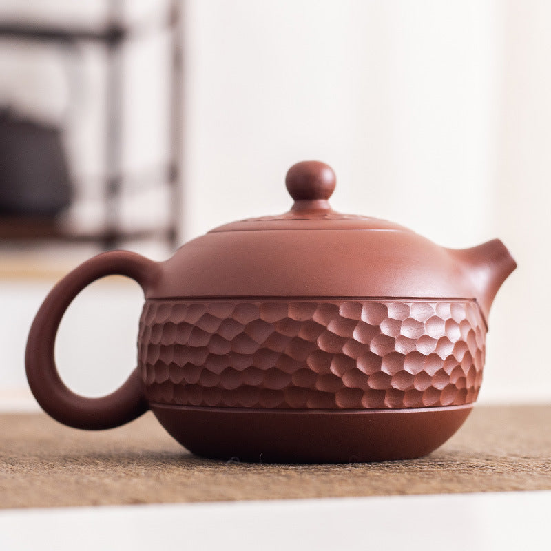 Large Hand-Carved Chattered Xishi Yixing Teapot - 240ml