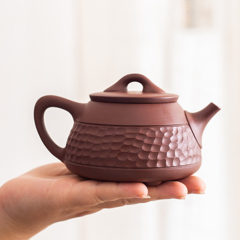 Large Hand-Carved Chattered Xishi Yixing Teapot - 240ml