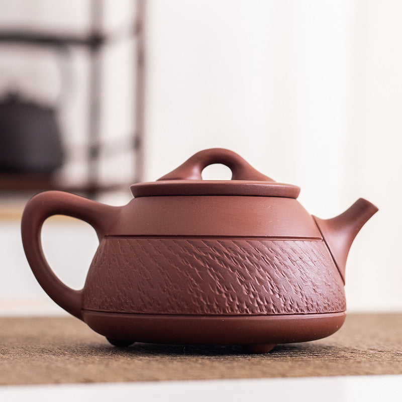 Large Hand-Carved Chattered Xishi Yixing Teapot - 240ml