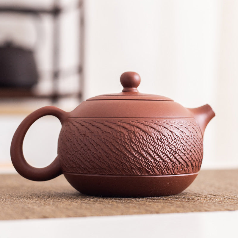 Large Hand-Carved Chattered Xishi Yixing Teapot - 240ml