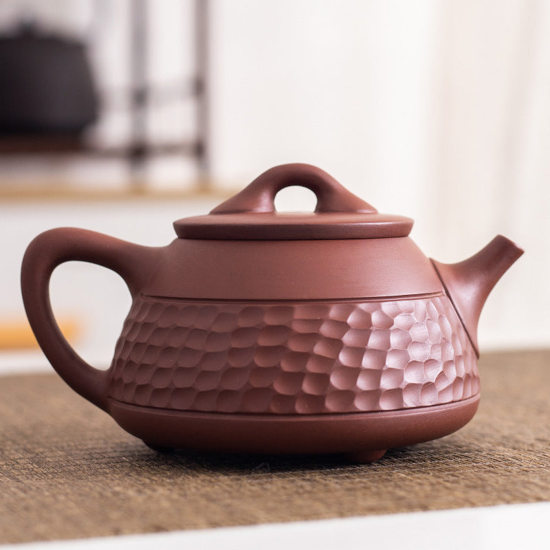 Large Hand-Carved Chattered Xishi Yixing Teapot - 240ml
