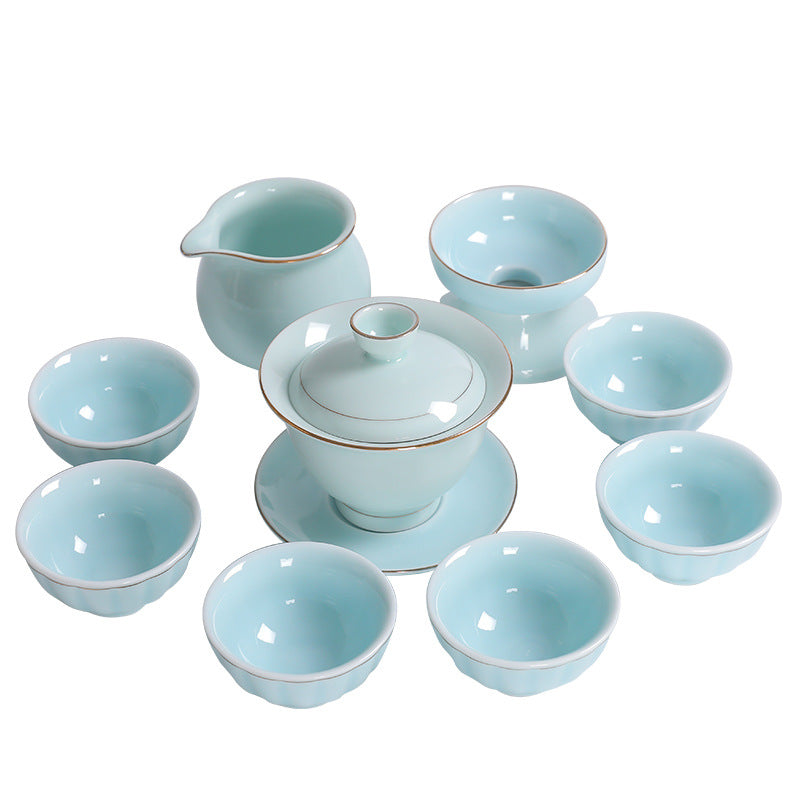Dehua Zen 10-Piece Gold-Accented Porcelain Tea Set