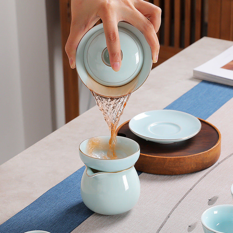Dehua Zen 10-Piece Gold-Accented Porcelain Tea Set