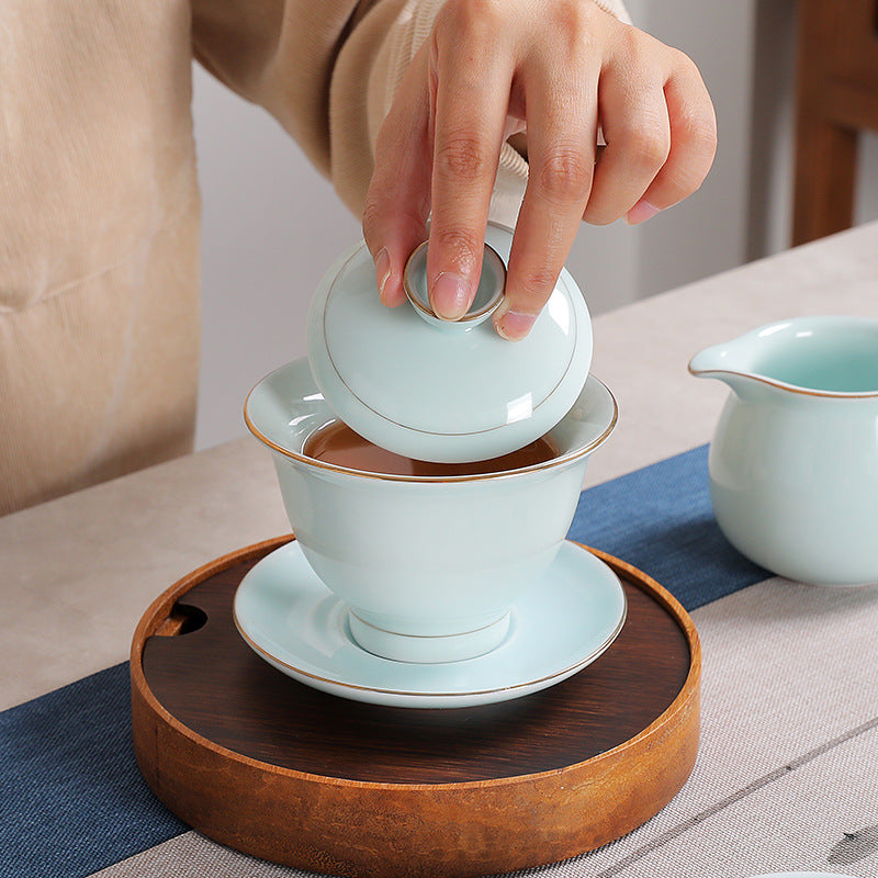 Dehua Zen 10-Piece Gold-Accented Porcelain Tea Set