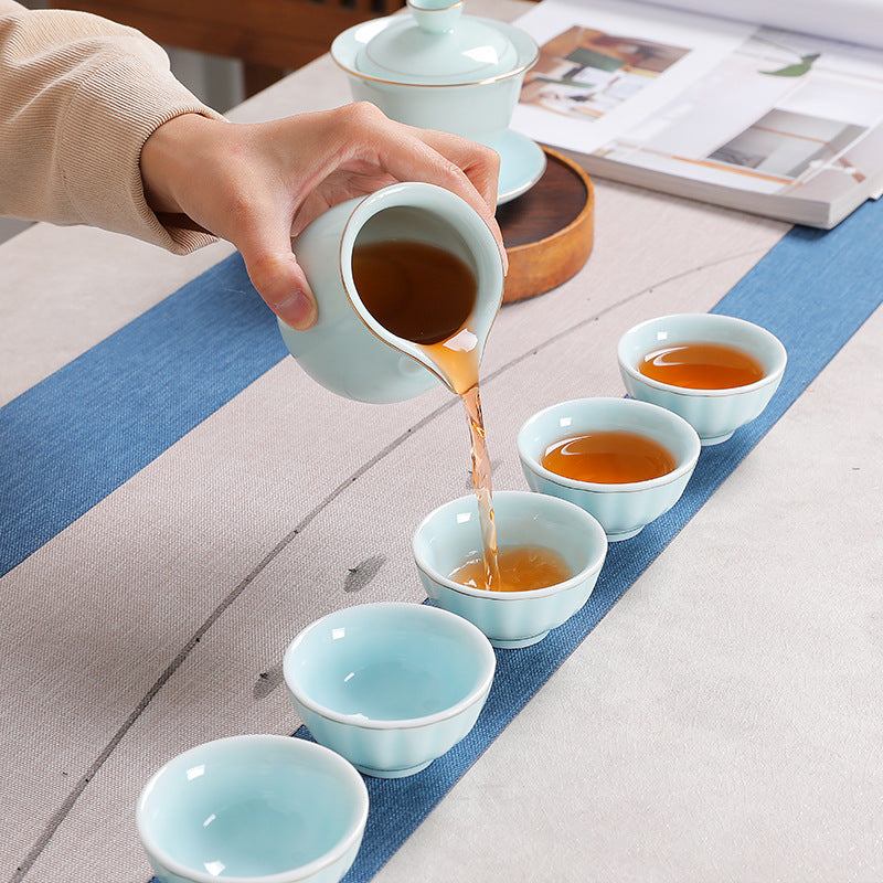Dehua Zen 10-Piece Gold-Accented Porcelain Tea Set