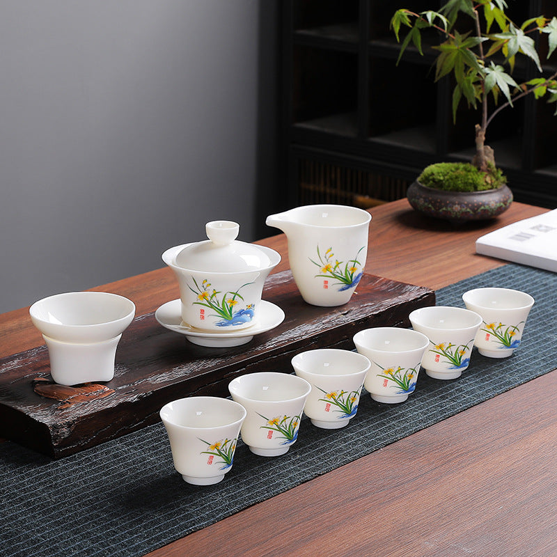 Mutton Fat Jade Dual-Brewing Gongfu Tea Set