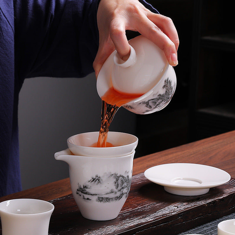 Mutton Fat Jade Dual-Brewing Gongfu Tea Set