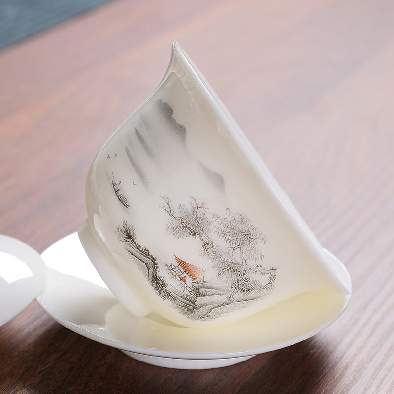 Mutton Fat Jade Dual-Brewing Gongfu Tea Set