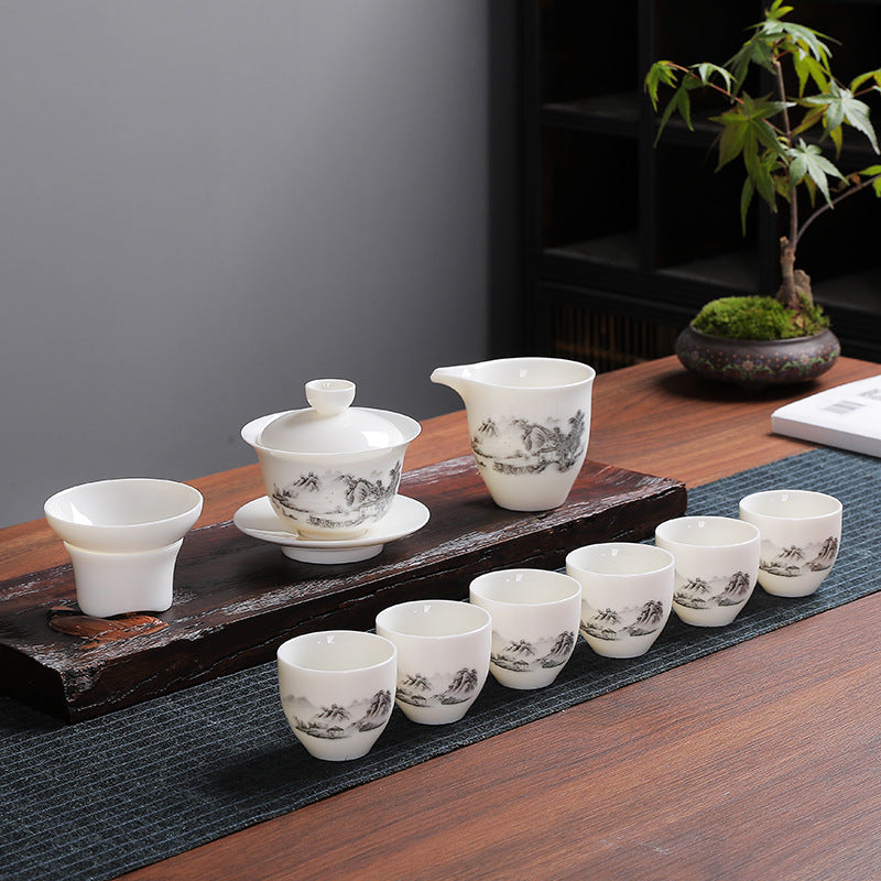 Mutton Fat Jade Dual-Brewing Gongfu Tea Set