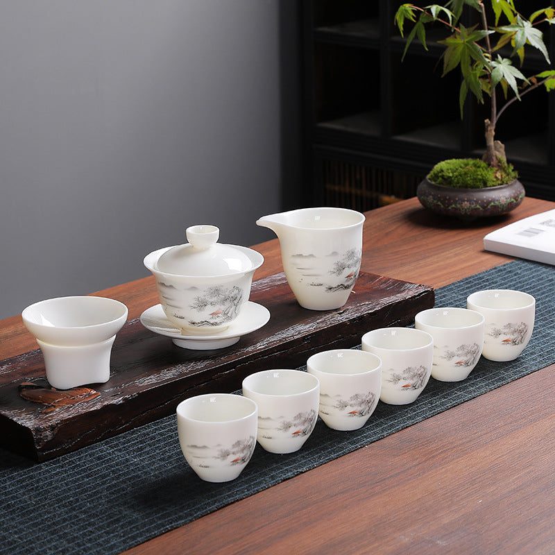 Mutton Fat Jade Dual-Brewing Gongfu Tea Set