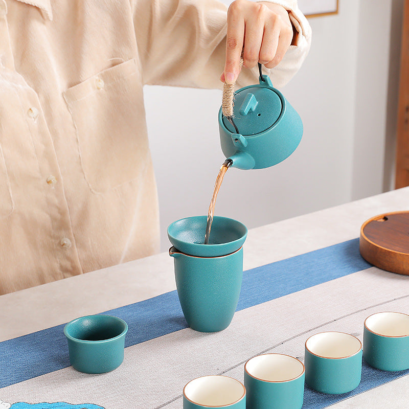 Dehua 10-Piece Rustic Stoneware Stove Tea Ceremony Set