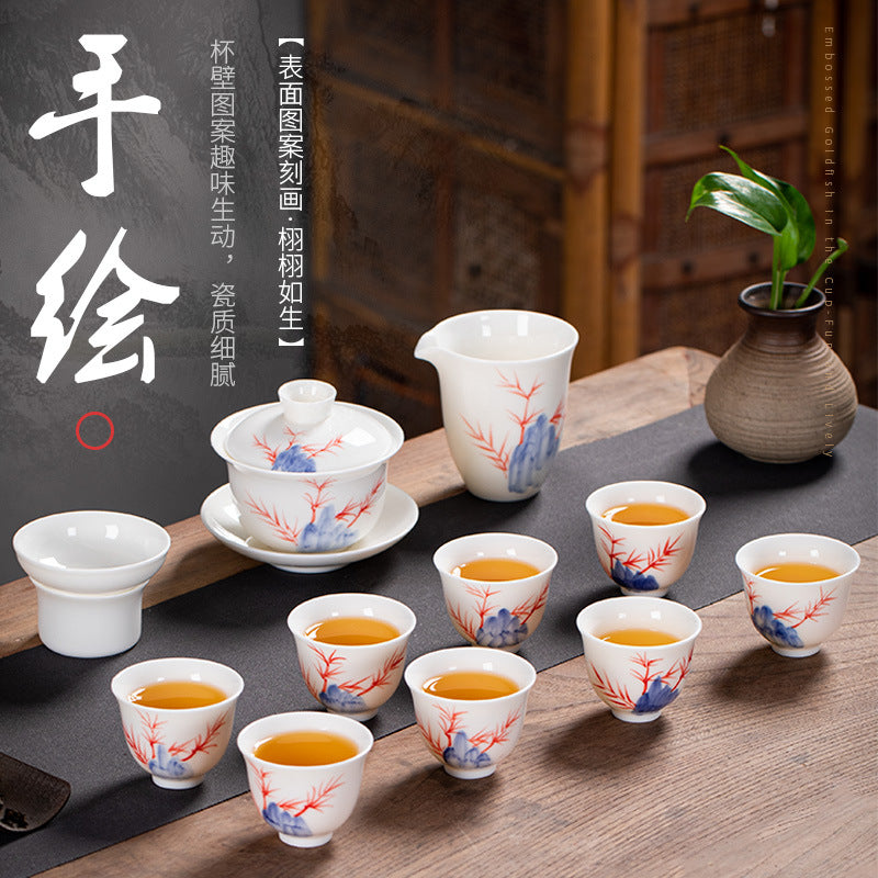 Hand-Painted Lard-White Porcelain Tea Ceremony Set