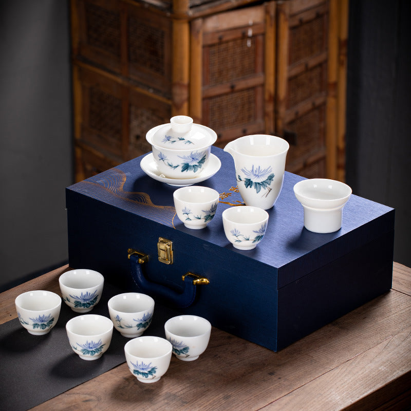 Hand-Painted Lard-White Porcelain Tea Ceremony Set