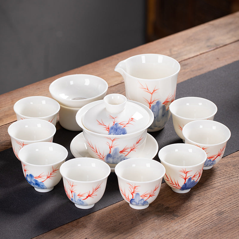 Hand-Painted Lard-White Porcelain Tea Ceremony Set