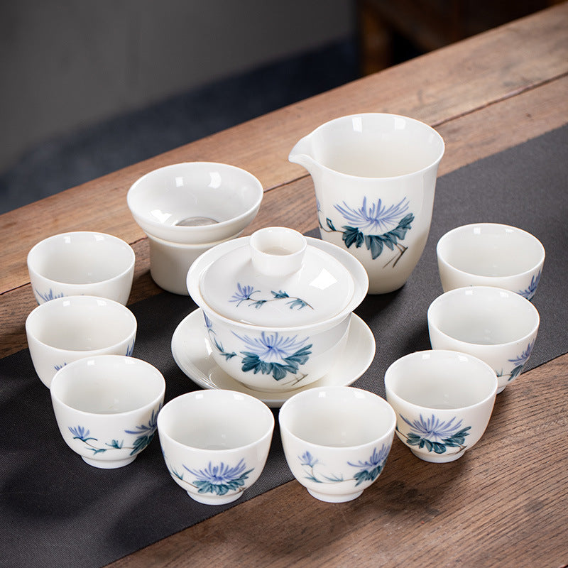 Hand-Painted Lard-White Porcelain Tea Ceremony Set