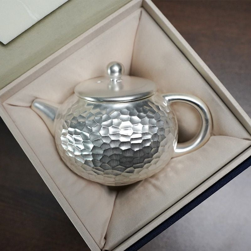 Pure Ag999 Silver-Gilded Gongfu Teapot & Cup Set