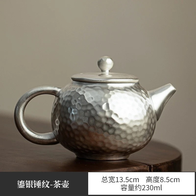 Pure Ag999 Silver-Gilded Gongfu Teapot & Cup Set