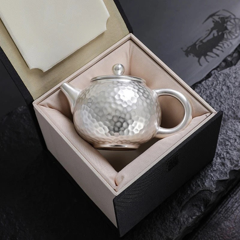Pure Ag999 Silver-Gilded Gongfu Teapot & Cup Set
