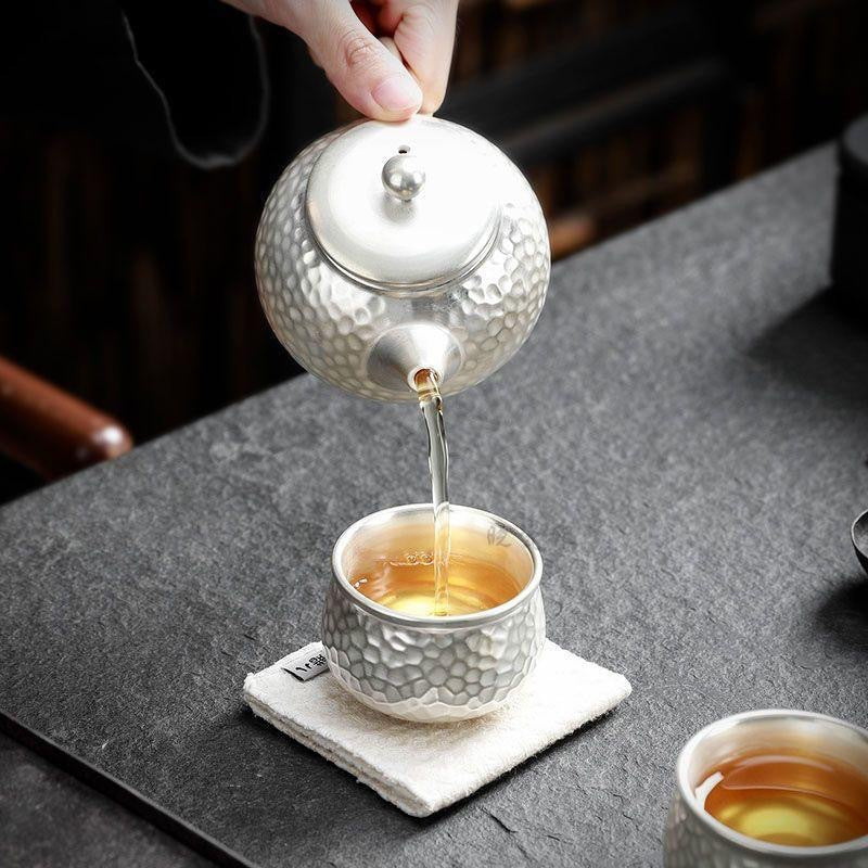 Pure Ag999 Silver-Gilded Gongfu Teapot & Cup Set