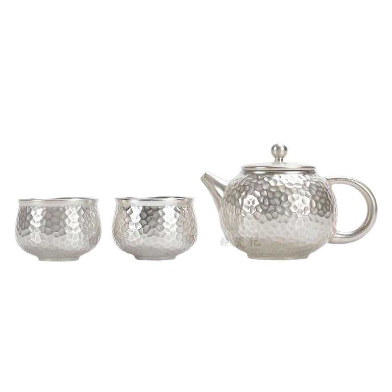 Pure Ag999 Silver-Gilded Gongfu Teapot & Cup Set