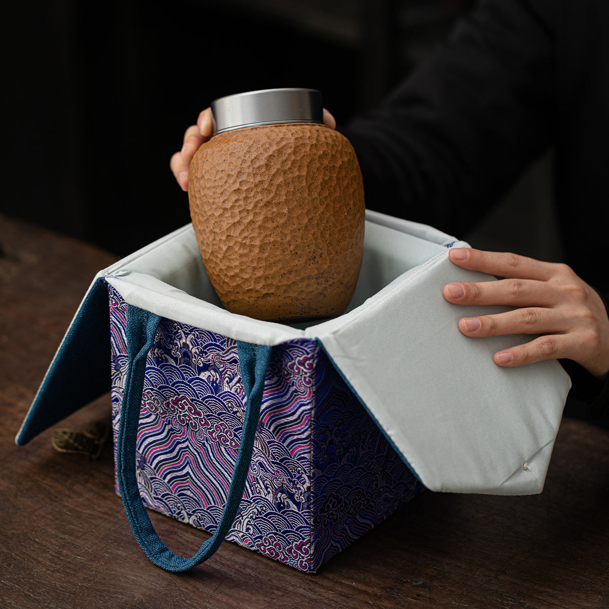 Hammered Texture Soy Glaze Ceramic Tea Caddy - 250g