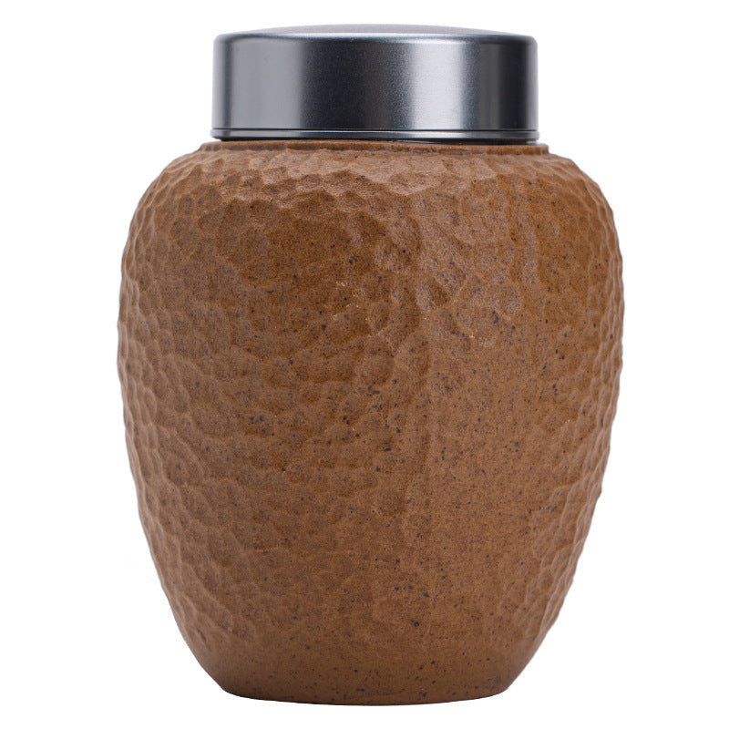 Hammered Texture Soy Glaze Ceramic Tea Caddy - 250g