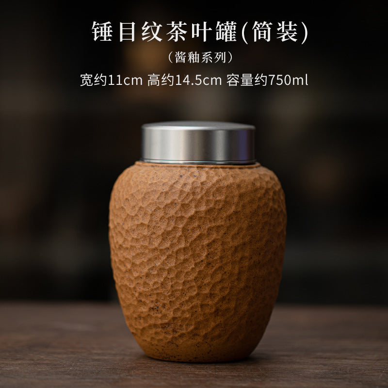 Hammered Texture Soy Glaze Ceramic Tea Caddy - 250g