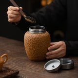 Hammered Texture Soy Glaze Ceramic Tea Caddy - 250g