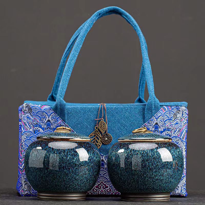 Kiln-Transformed Tenmoku Ceramic Tea Caddy - 250g