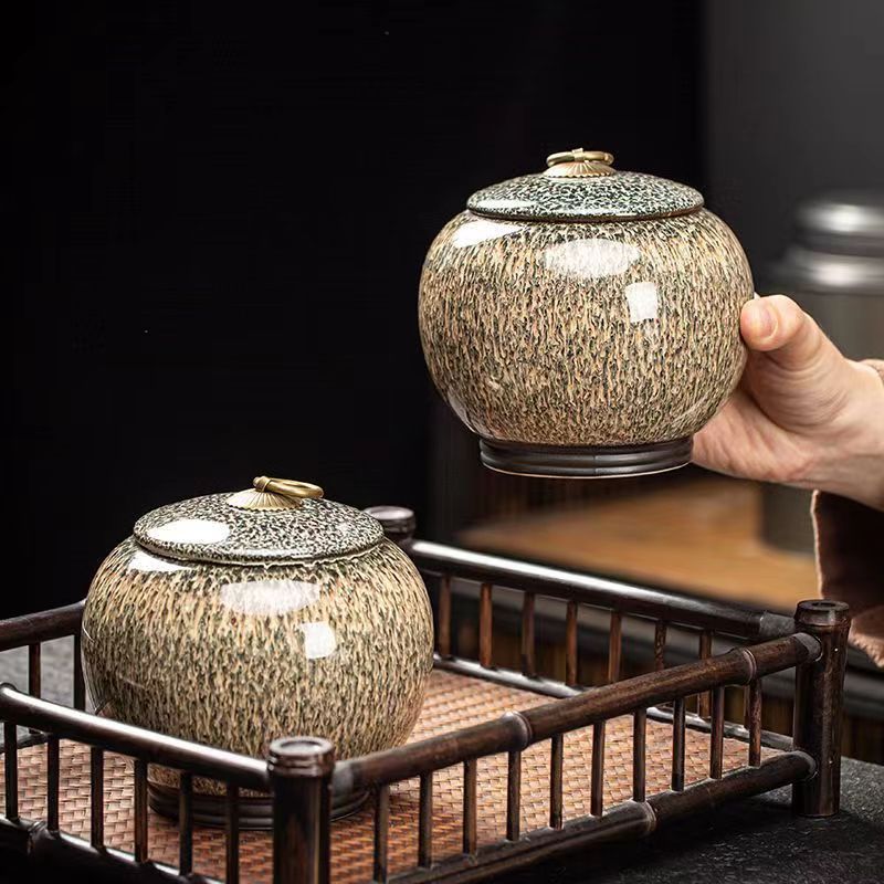 Kiln-Transformed Tenmoku Ceramic Tea Caddy - 250g