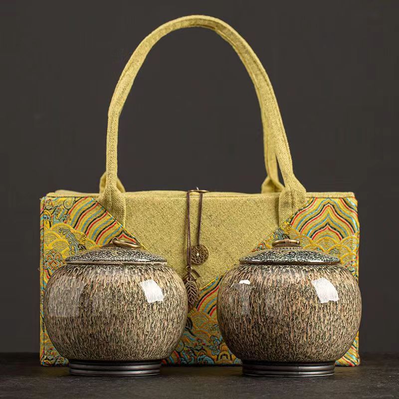 Kiln-Transformed Tenmoku Ceramic Tea Caddy - 250g