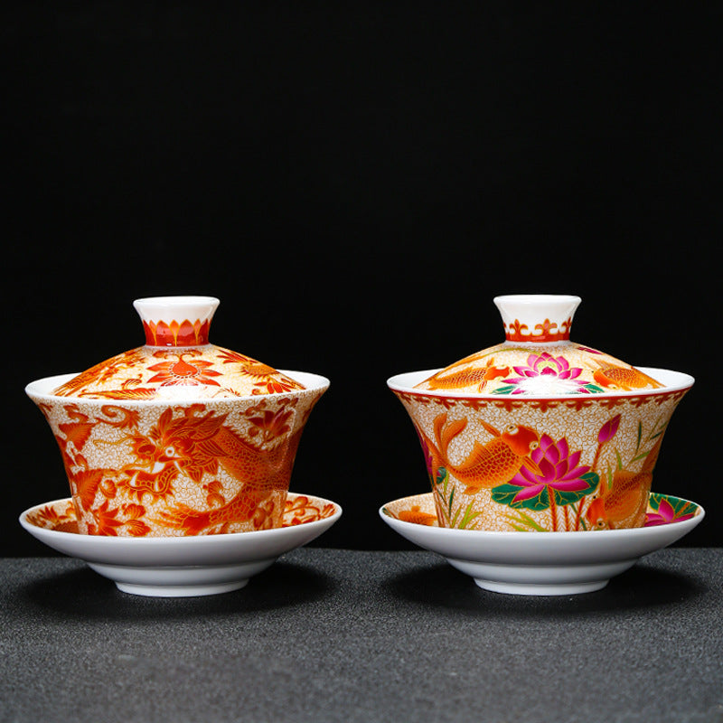 Dragon & Phoenix Enamel Sancai Gaiwan - 180ml