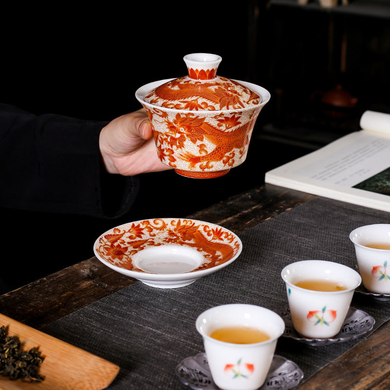 Dragon & Phoenix Enamel Sancai Gaiwan - 180ml