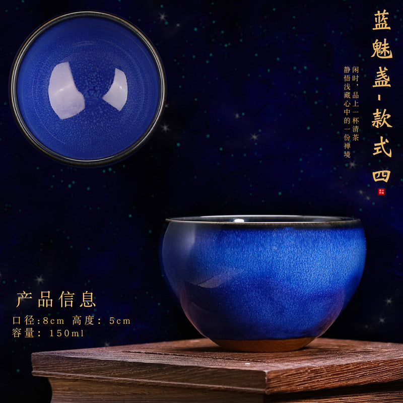 Mystic Blue Oil-Spot Tenmoku Master Teacup - 120ml