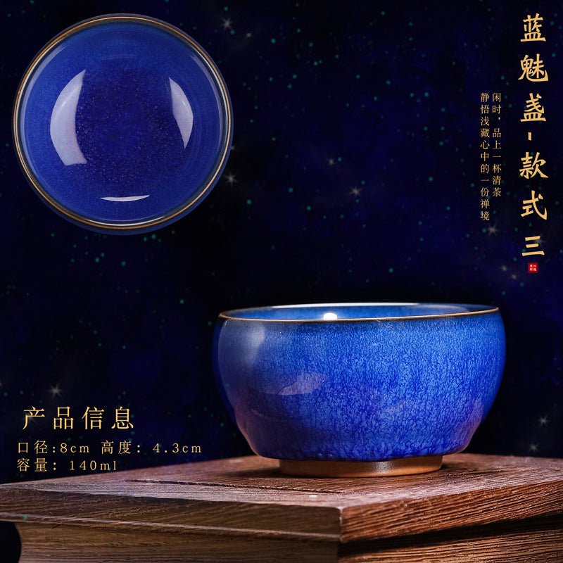 Mystic Blue Oil-Spot Tenmoku Master Teacup - 120ml