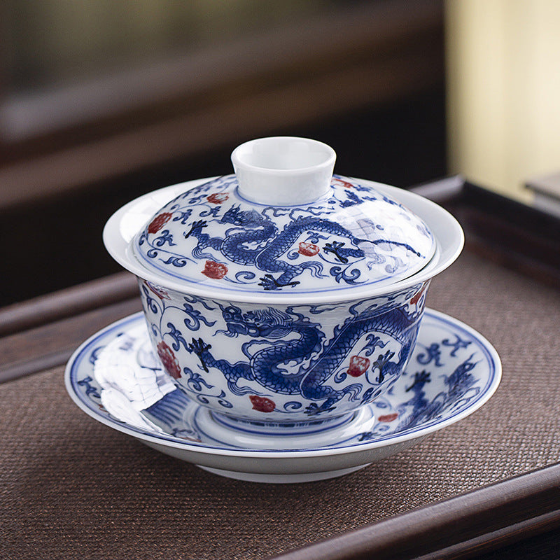 Rotating Levitating Blue & White Sancai Gaiwan - 160ml